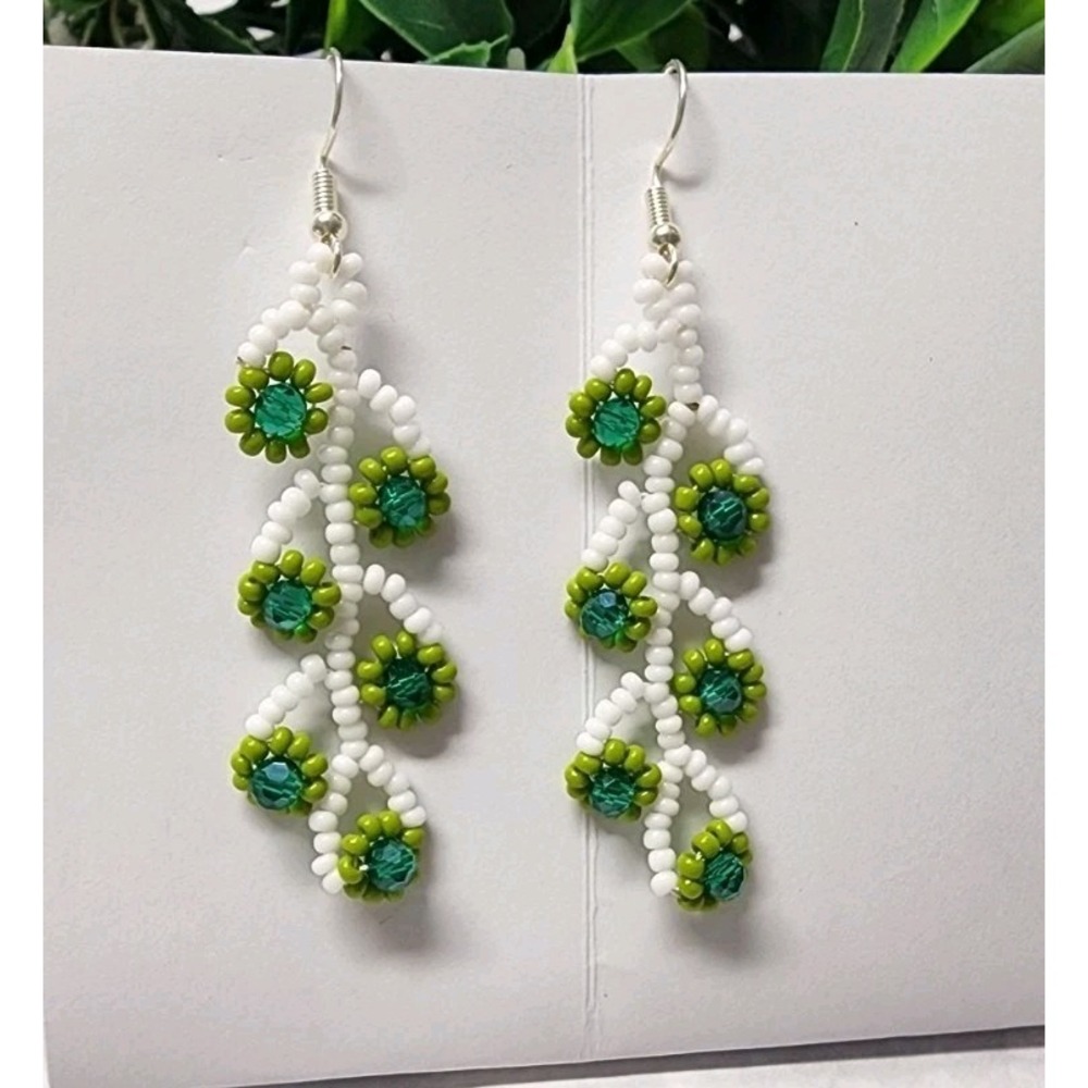 Handmade Beaded Green  Earrings
